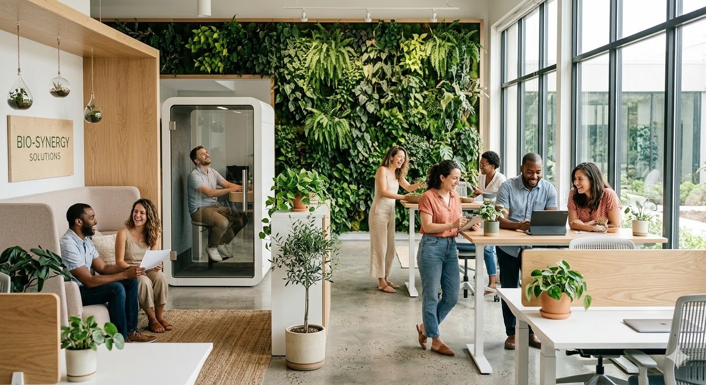 bureau open space mur végétal réduction bruit concentration